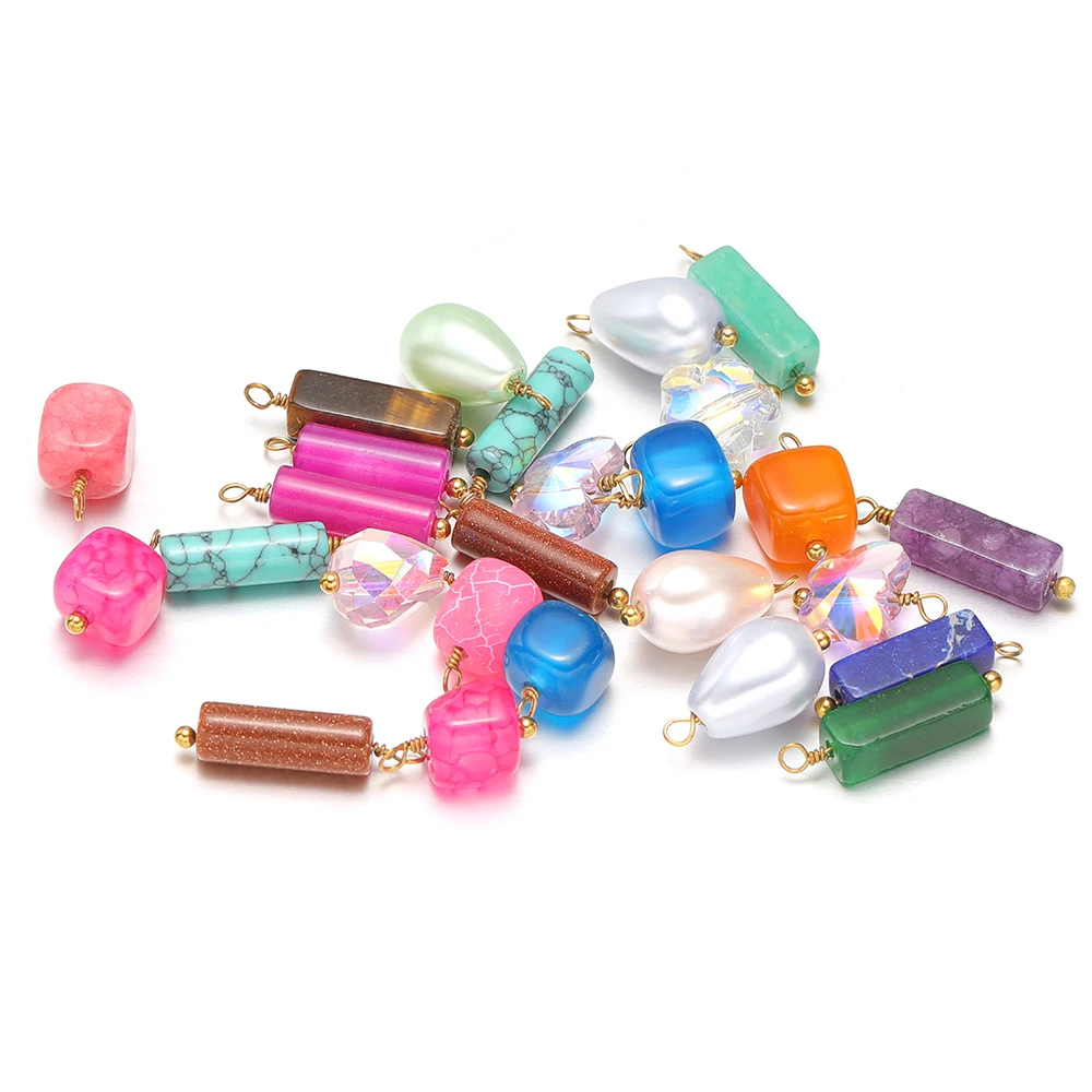 10 قطعة الفولاذ المقاوم للصدأ مستطيل حجر المعلقات اللؤلؤ سحر DIY بها بنفسك صنع المجوهرات بوهو أقراط إكسسوارات عقد بالجملة