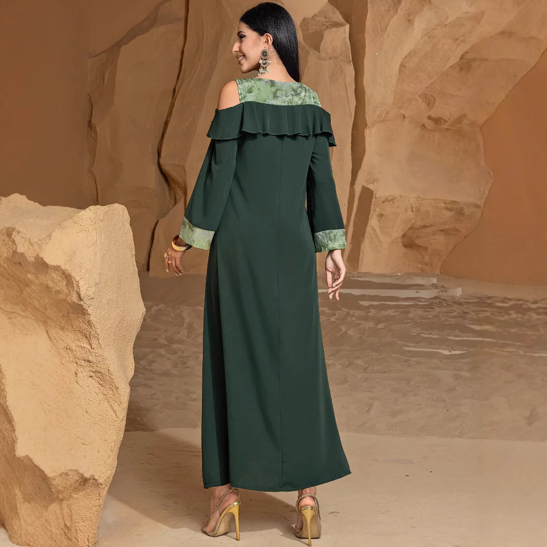 Ba5058 New Abaya Arabic Dress Long Dress with Ruffles Off-shoulder Long Dress Robe Abaya Ramadan Dubai Luxury Islam Elegant