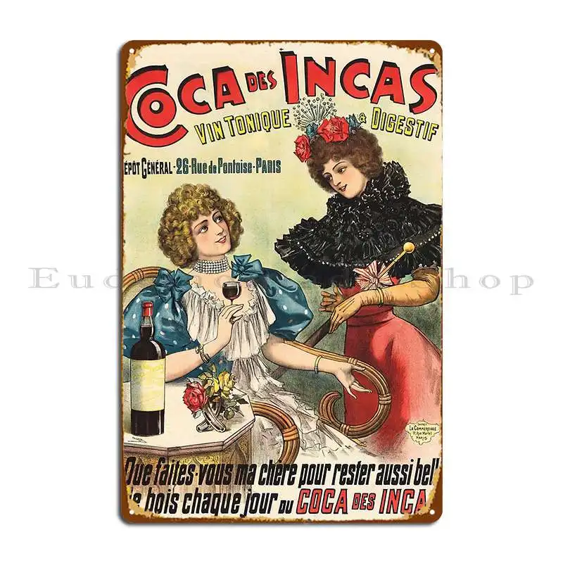 Coca Des Incas Vin Tonique und Digestif Wine 1896 Metallschild zum Erstellen eines individuellen Blechschild-Poster für Pub-Garage