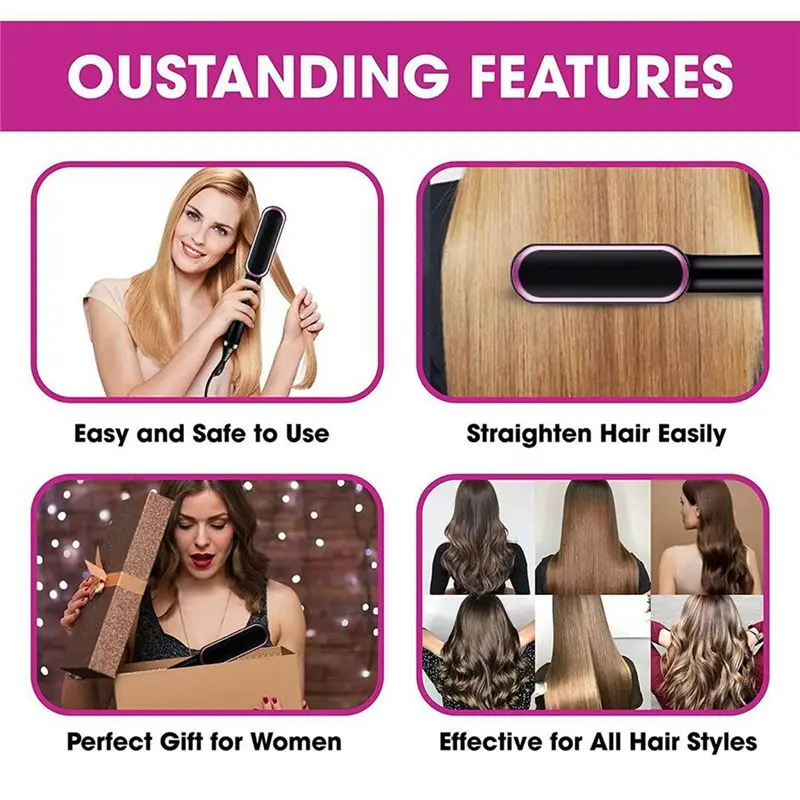 【ELEVATE LIFE】Hair Straightener Combs 2 in 1 Hot Comb Professional Multifunctional Fast Heating Anti-Scald Styler Tools EU Plug-