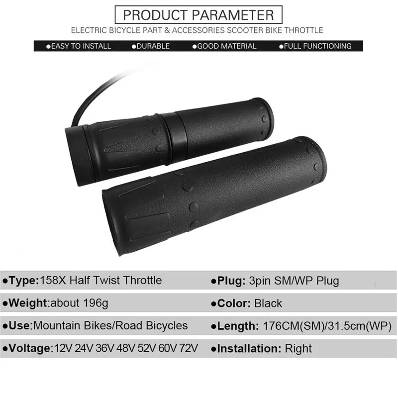 A30P-Black Replacement Throttle For Ebike 158X- New Waterproof Half Twisting Design Practical Speed Control Unit