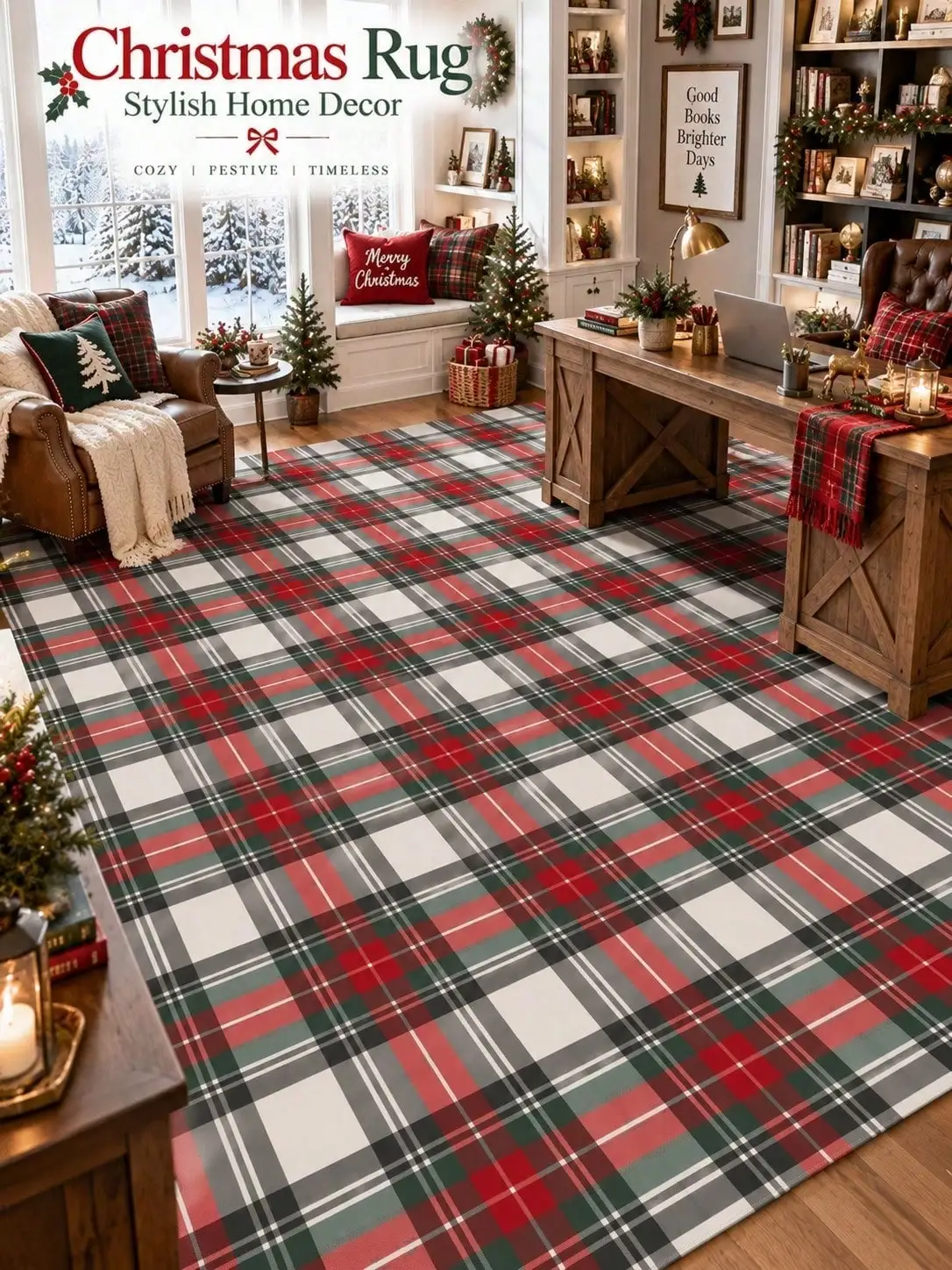 Christmas Rug Tartan Plaid Grid Floor Decor Carpet Runner Rugs Home Decor Living Room Bedroom Dining Hall Office Dorm Entryway Apartment Studio Lounge Foyer Fireplace Housewarming Gift for Family Friends Neighbors Halloween Birthday Thanksgiving