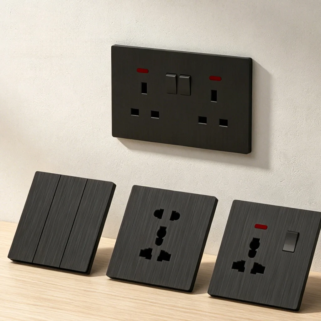 86/146 Brushed Black UK Britain Wall Switch Universal Switch Premium Multifunctional Wall Switch Socket Design Standard Panel