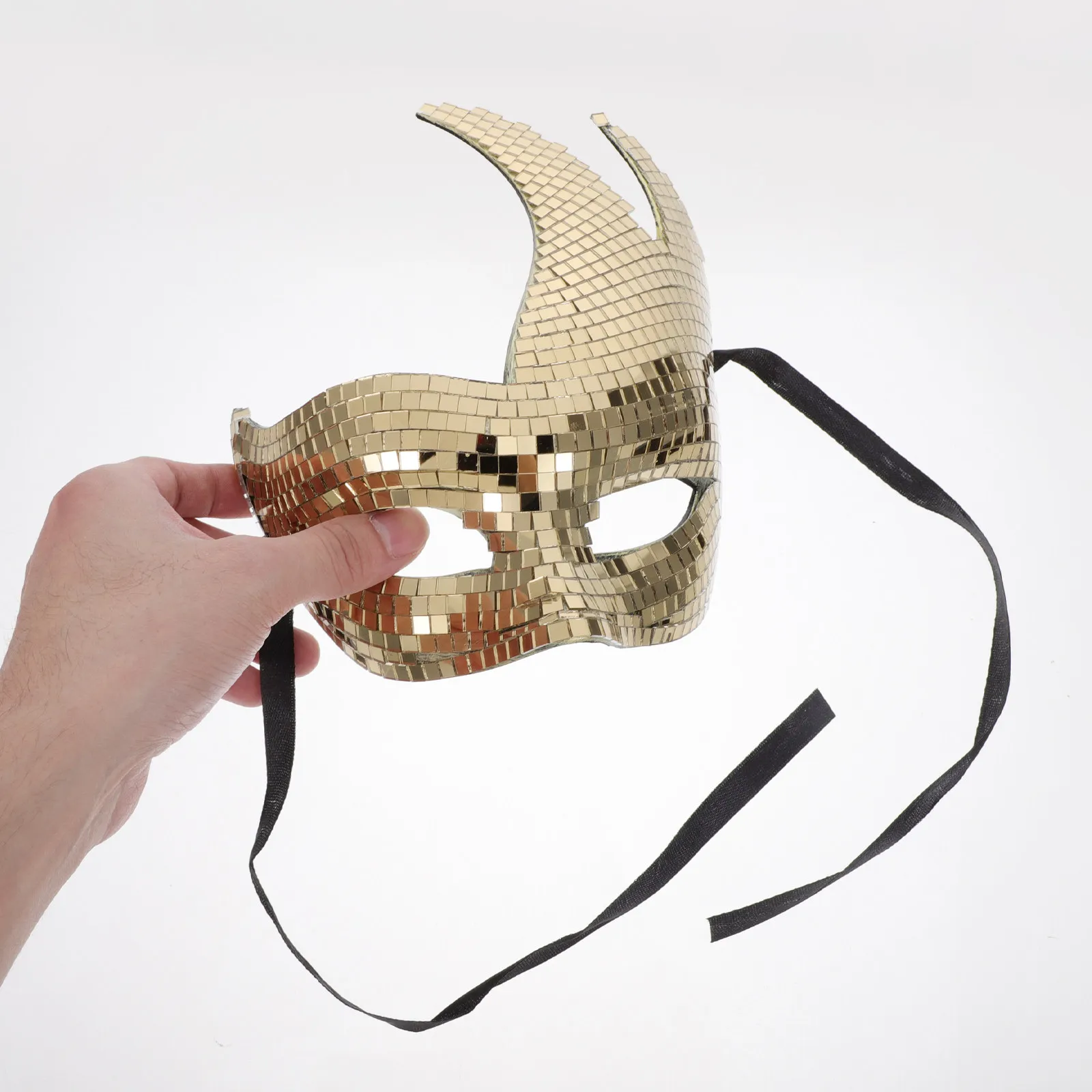 

Masquerade Face Mask Cat Design Silver Metallic Glitter Mirror Disco Ball Face Cover Halloween Party Costume Prom Ball Accessory