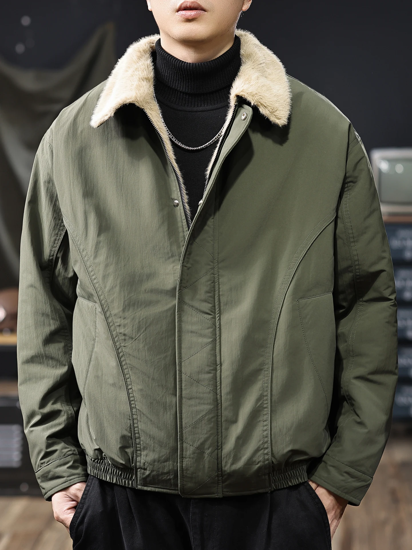 

Мужская куртка с воротником из искусственного меха в американском стиле ретро, зимняя теплая хлопковая рабочая одежда Jaet Long Sve, пальто из смеси полиэстера