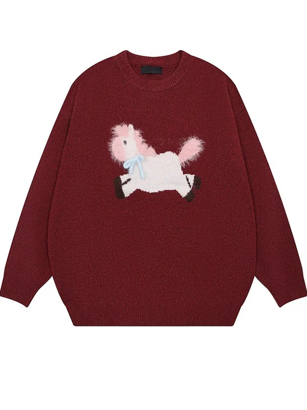 

Красный вязаный свитер с забавным животным принтом в американском стиле, мягкий, эластичный, длинный, для мужчин, новогодний, модный