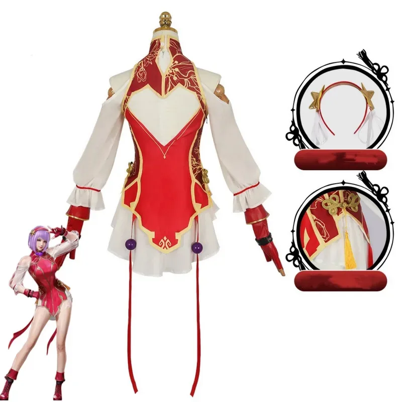Game Naraka: Bladepoint Kurimi Cosplay Costume Chinese Style Red Cheongsam Dress Headband Woman Sexy Traditional Festival Suits;