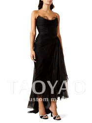 Vestido de noche negro de tul sin tirantes con escote y hombros descubiertos, vestido personalizado con cordones en la espalda hasta el suelo con abertura lateral para mujer