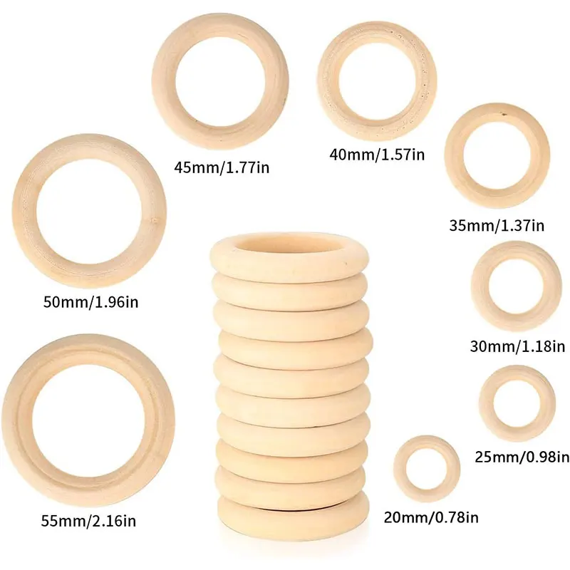 3-100Pcs Natural Wooden Rings Unfinished Wooden Circles Wood Hoop Macrame Ring for DIY Craft Connector Jewellery Making 15-100mm