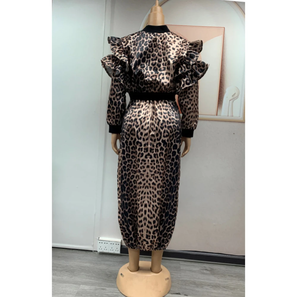 Imagem -05 - Vestido Feminino Estampado em Leopardo com Bolsos Jaqueta Europeia de Duas Peças Cabolsa e Saia S9819