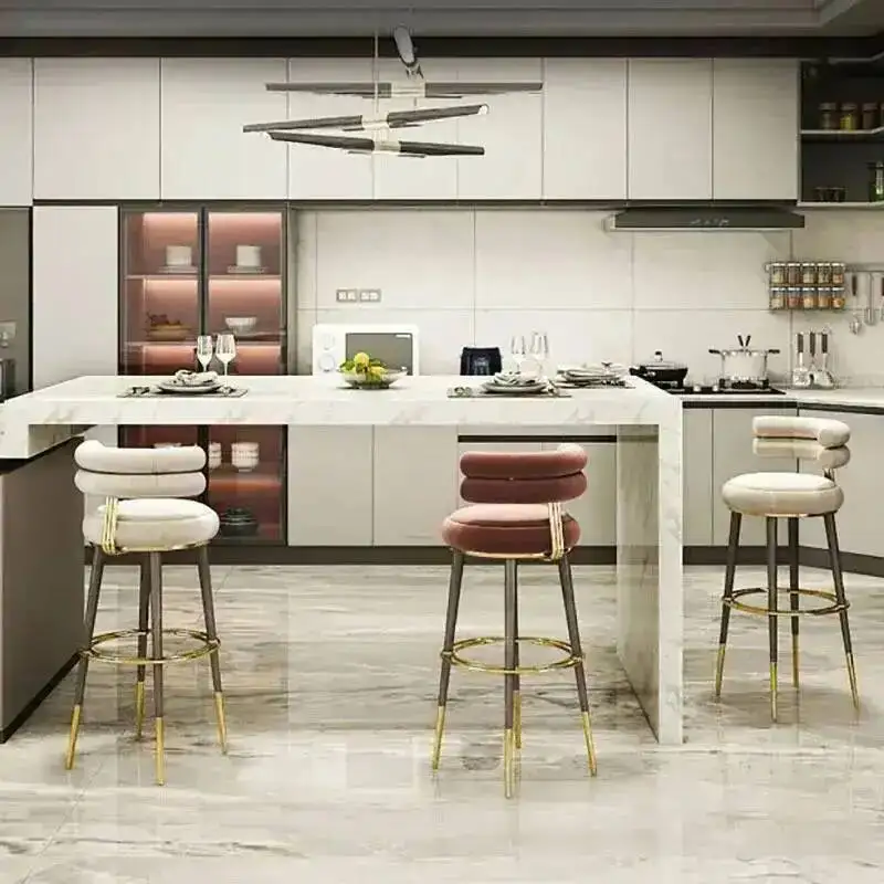 

Вращающийся барный стул из стали и ткани, итальянский, на высоких ножках, из нержавеющей стали, для кухни, современный, минималистичный, для домашнего бара