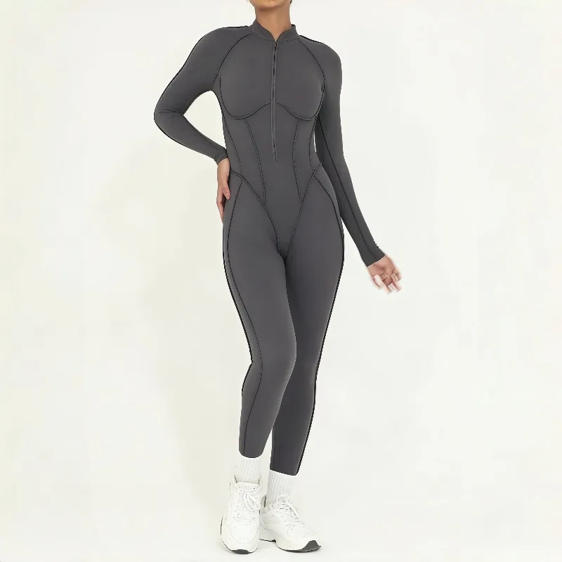 

Women's Winter Stand Up Yoga Suit Slim Fit and Slimming Integrated Hip Lifting Jumpsuit Outdoor Sports and Fitness Suit