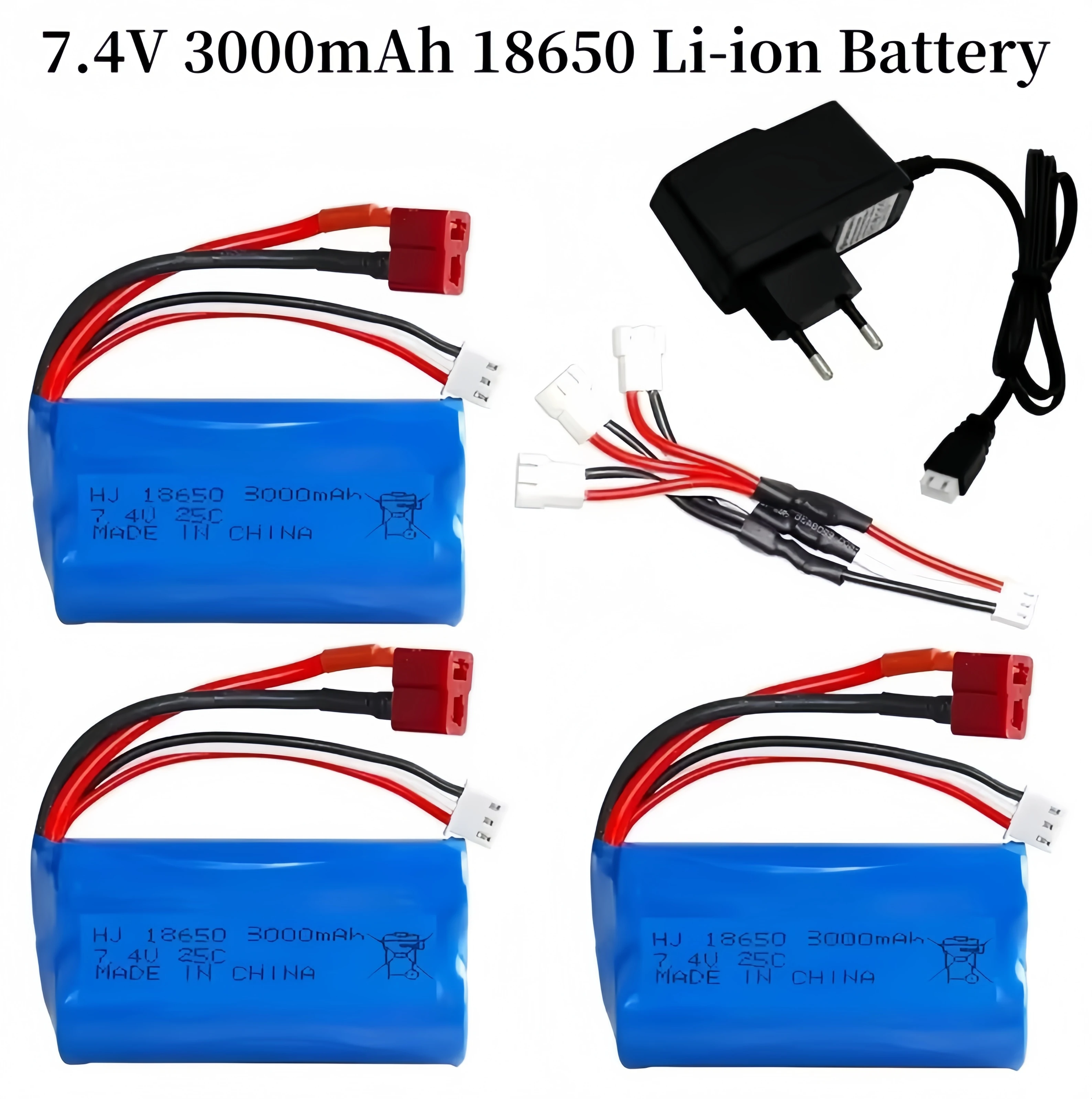 7.4V 2S 3000mAh 18650 Li‑ion Rechargeable Battery Pack RC Car Spare Parts Fits 10428 12428 12423 144001 124017 124019 RC