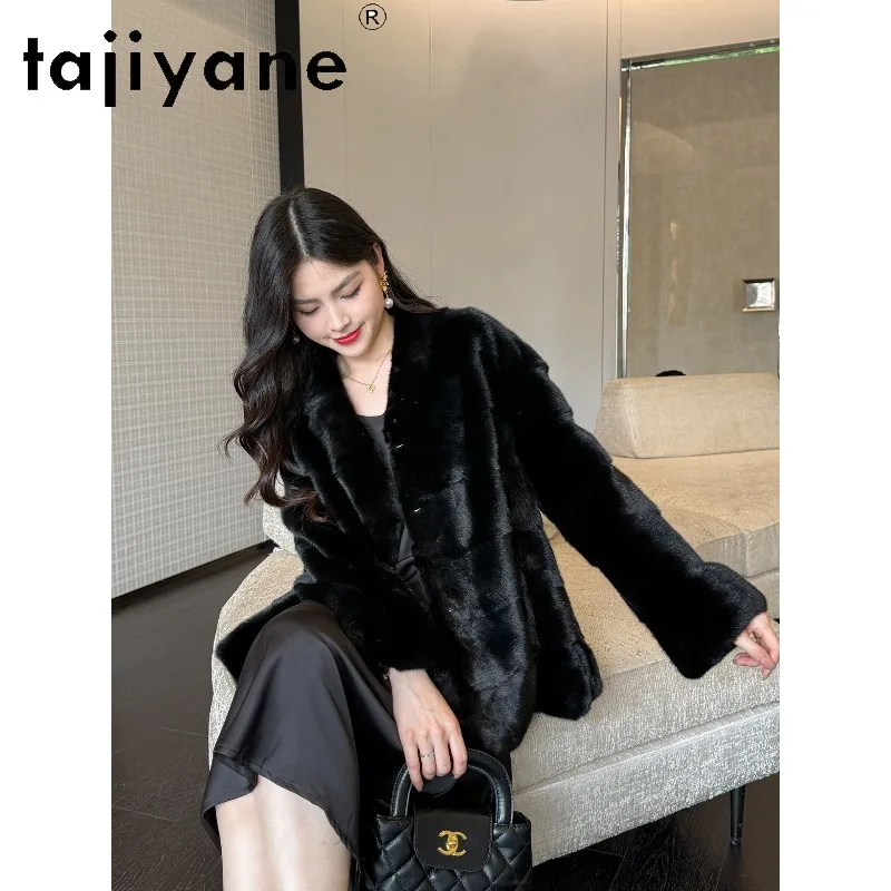 TAJIYANE 100% Whole Mink Fur Coat Woman Tops Fourrure Winter Jackets Women Natural Female Mink Luxury Coats Black Шуба Женская