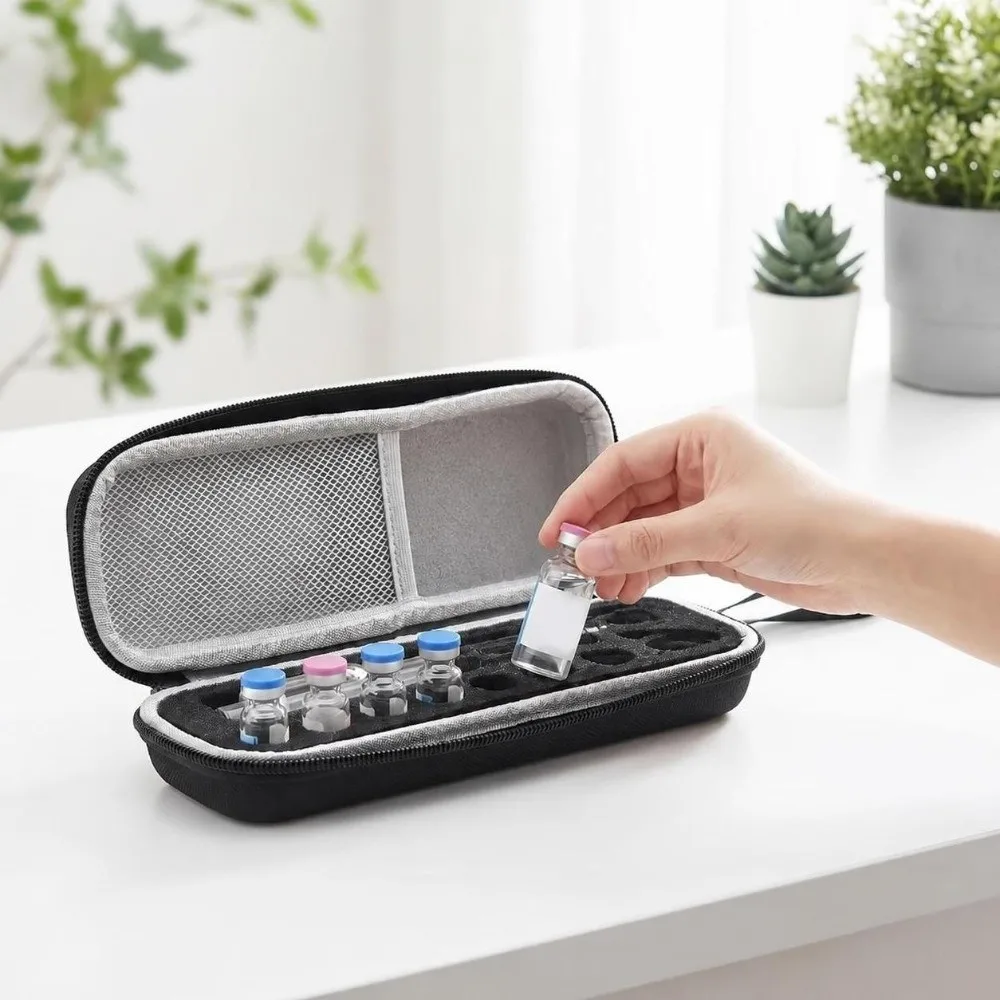 Portable Insulin Vial Storage Box Reusable Mesh Pocket Insulin Vial Carrying Case Precut Foam Slot Peptide Storage Organizer