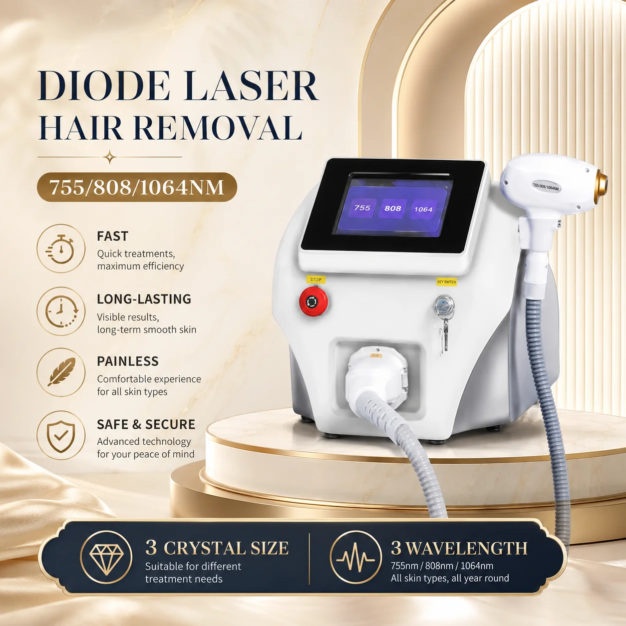 808nm Diode Laser Hair Removal Machine for Men Women Face Underarm Bikini Legs Whole Body Ice Cooling Pain-Free Epilator
