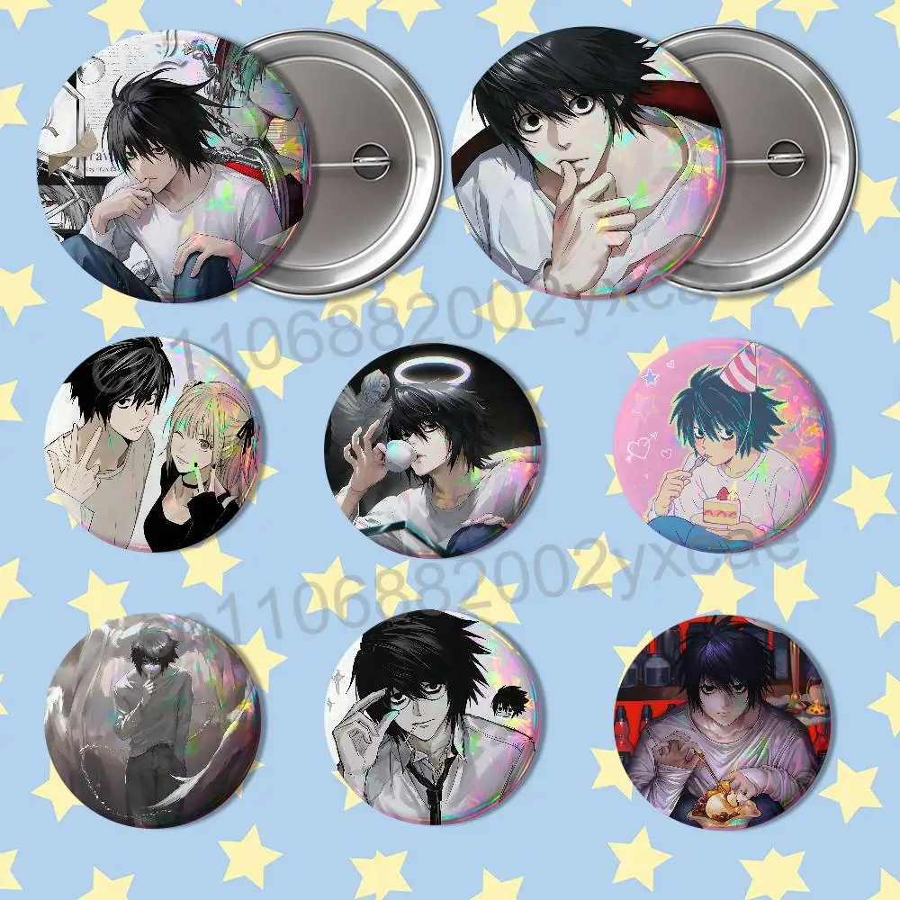 High IQ L detective Death Note Badge on Backpack Clothes decoration Tinplate Round Brooch Funny Custom Gifts for Friend