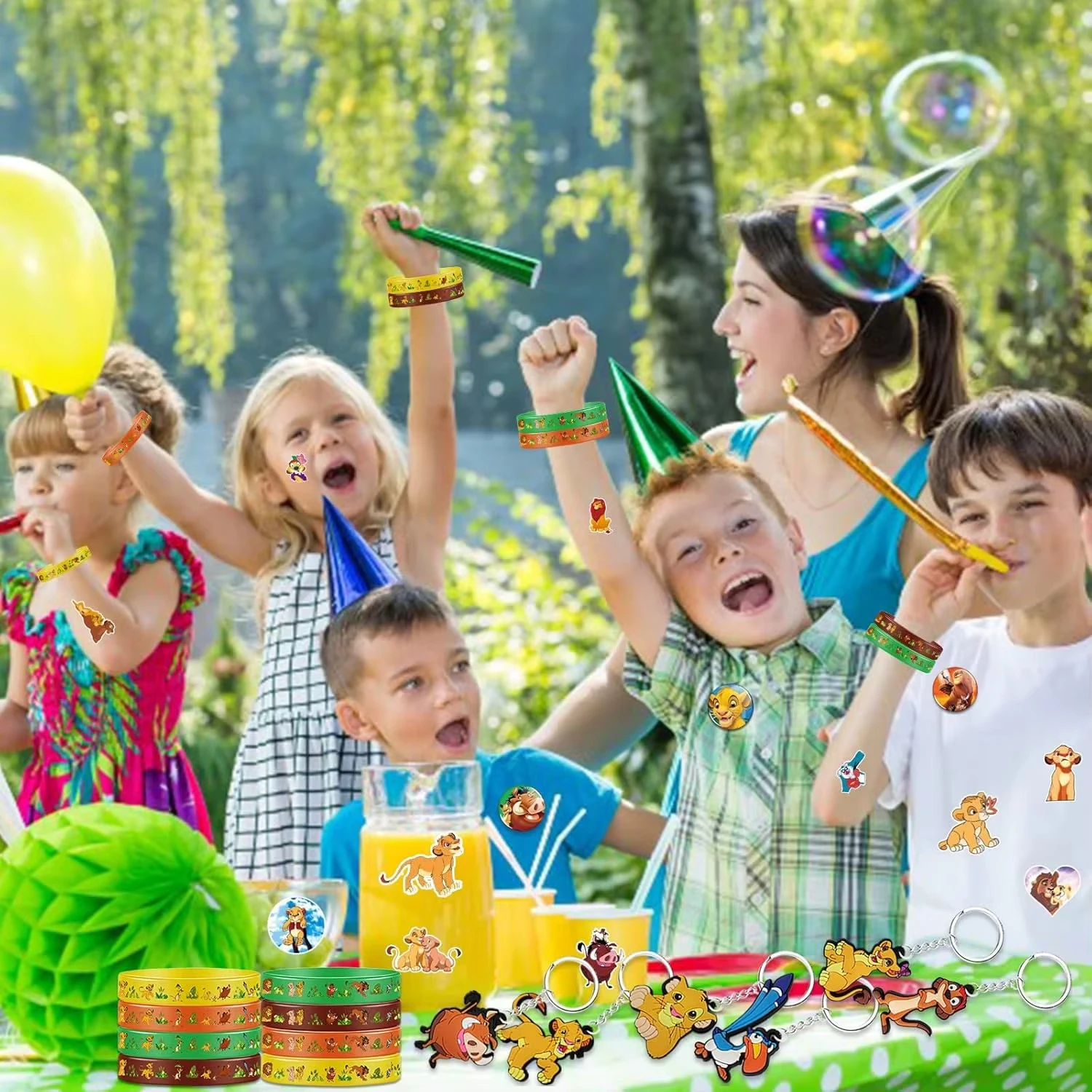 Tier Löwe Partyzubehör Simba König der Löwen Kindergeburtstag Thema Dekoration Aufkleber Armbänder Schlüsselanhänger Geschenktüte Wabenstruktur – Detail 4