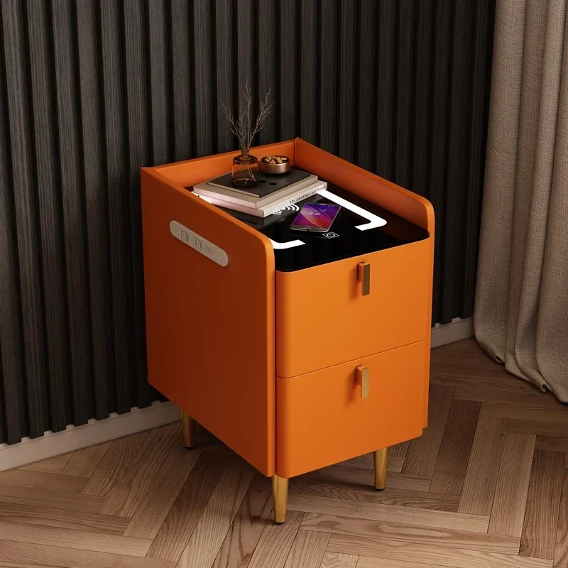 Ultra narrow and luxurious solid wood rock board bedside table, minimalist modern small unit mini intelligent wireless