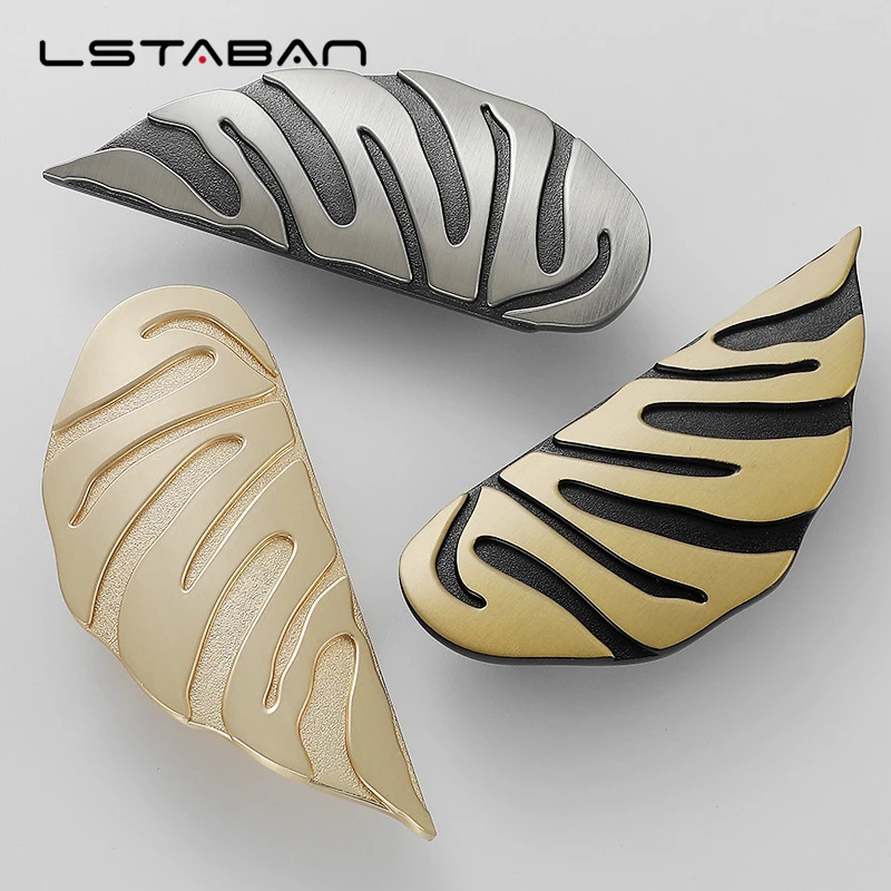 Luxury Black Gold Leaves Creative Cabinet Pulls Drawer Knobs Leaf Handle Wardrobe Kitchen Door Handles for Furniture Handles