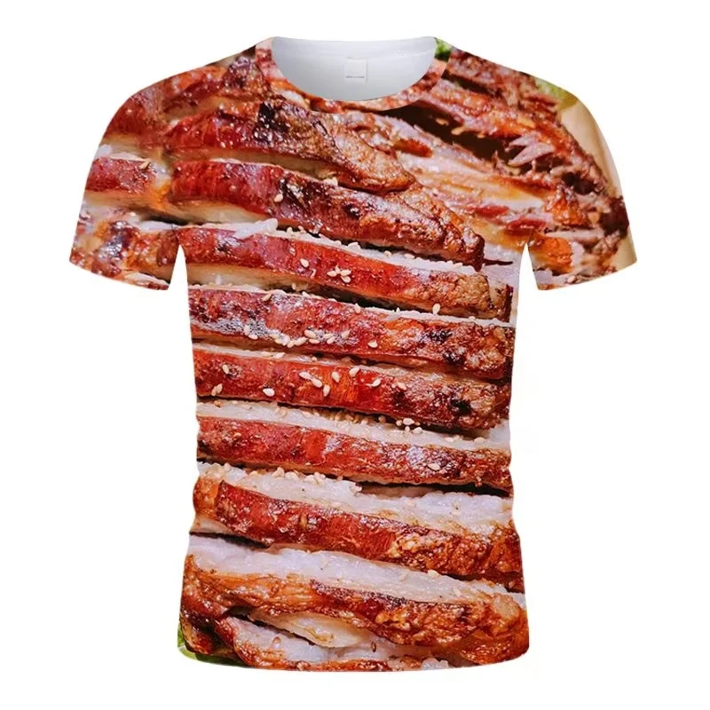 Fun Barbecue Squid Kebab Pattern 3D Print T-Shirts Men's Short Sleeve O-Neck T Shirt Casual Harajuku Y2K Tops Tees Men Clothing