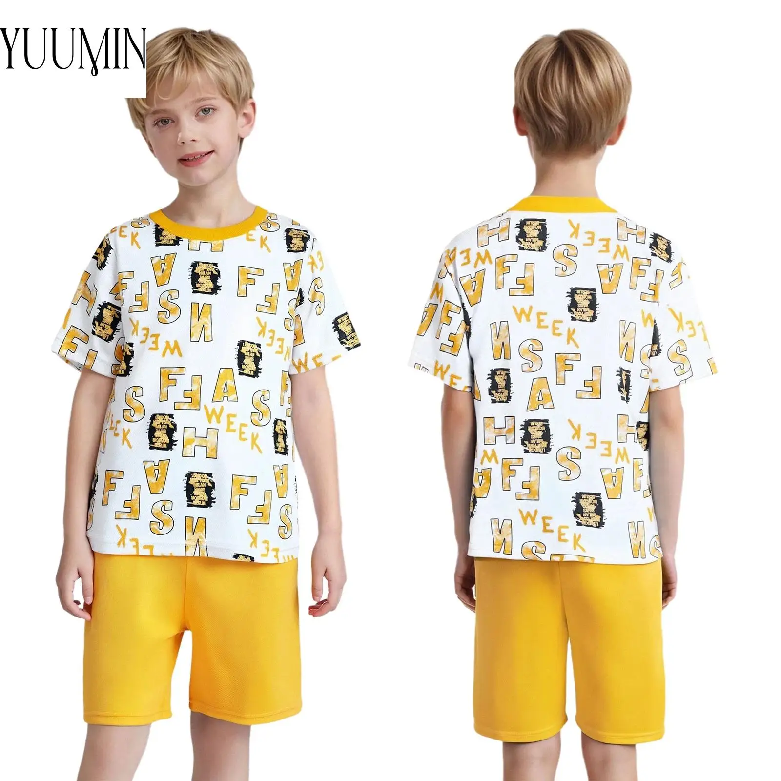 

Sports Kids Boys 2 Pcs Quick-Drying Outfits Moisture-Wicking Tracksuit Short Sleeve T-shirt+Elastic Waistband Athletic Shorts