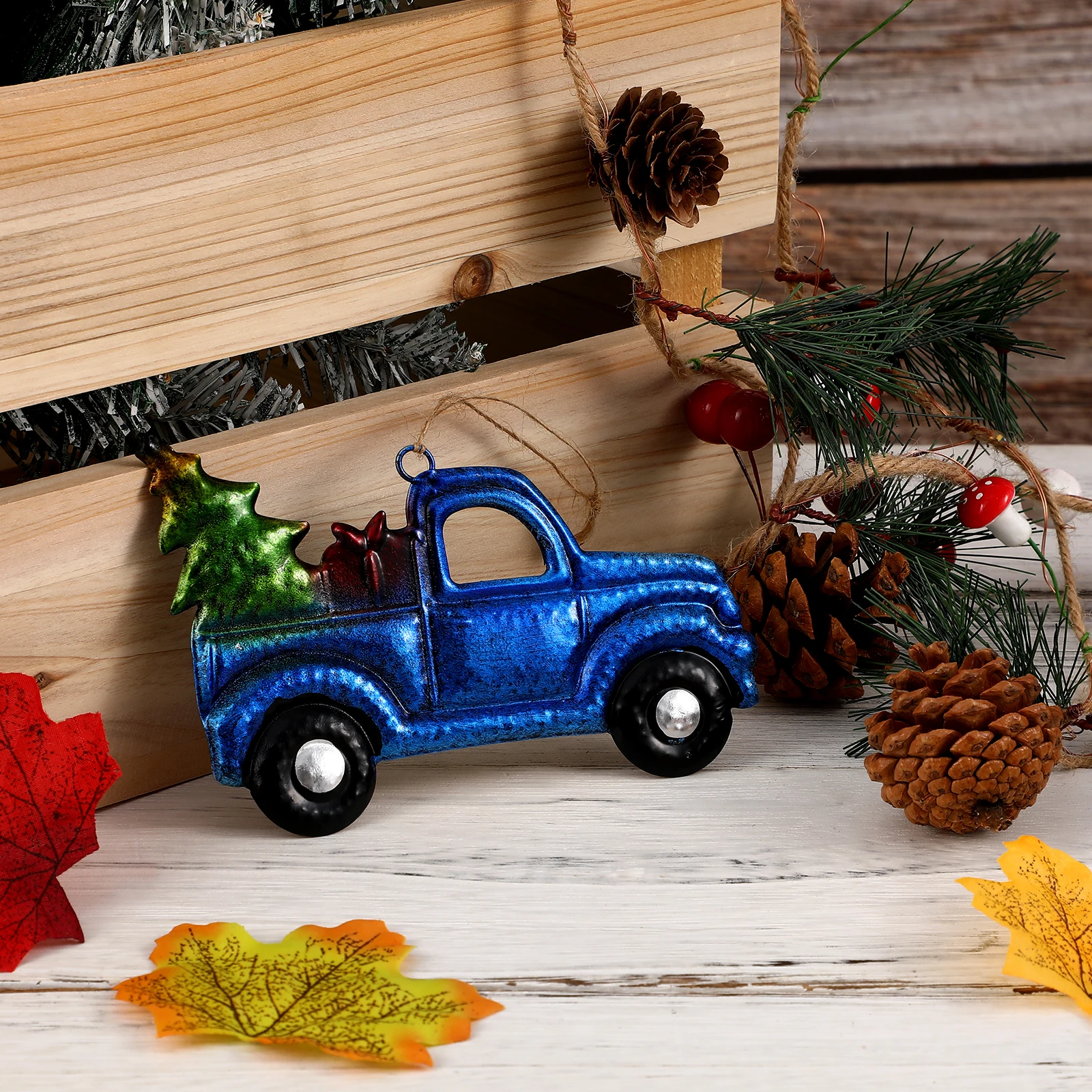 

Retro Christmas Car Ornament Vintage Truck Decoration for Tree Iron Car Ornament with Lanyard Christmas Gifts Holiday Decor