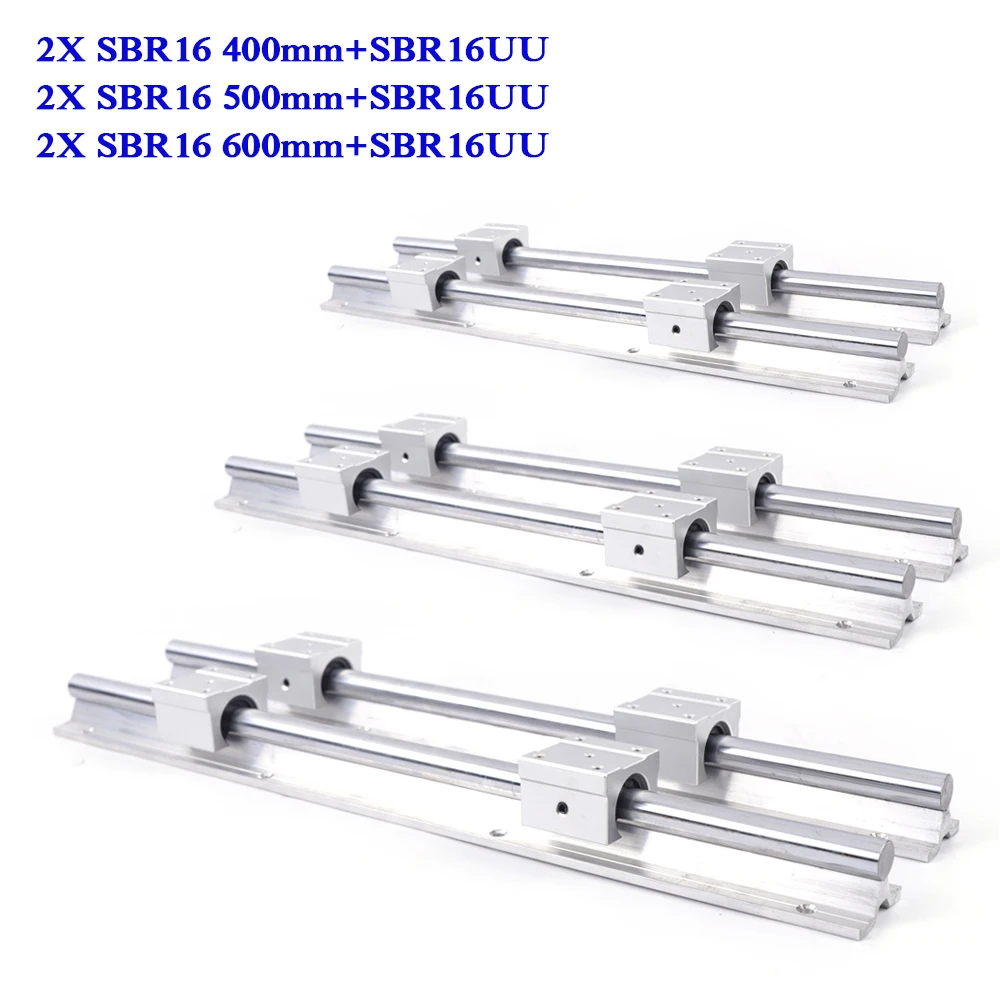 2Pcs SBR16 Linear Rail 600mm + 4Pcs SBR16UU Block CNC Bearing Supported Shaft Rod  Linear Rail Guide Slide