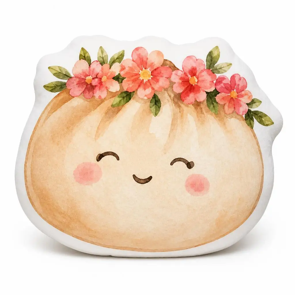 Dumpling Bun Flowers Cute Blossom Plush Pillow Cushion Funny Stuffed Throw Pillow Home Decor Children's Room Gifts Sofa Bed