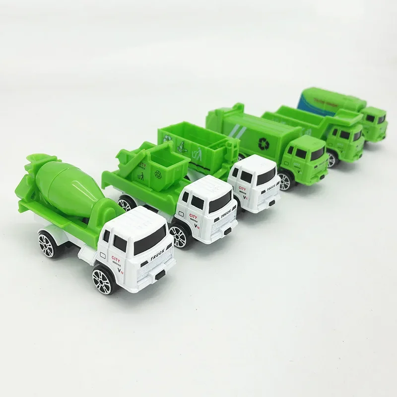 2Pcs Kids Puzzle Toys Simulation Mini Alloy Sanitation Engineering Car Toy Model Gliding Mixer Truck Garbage Truck Crane Toys