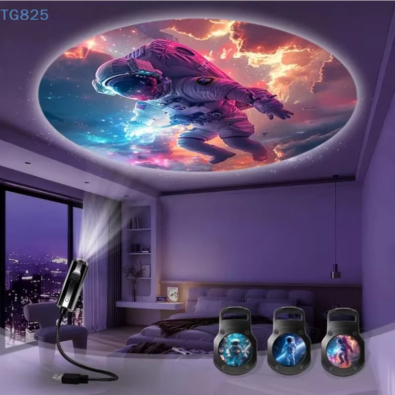 【AN】【SA】Planet Astronaut Projection Light With 3 Interchangeable Theme Slides For Room Ceiling Background Decoration