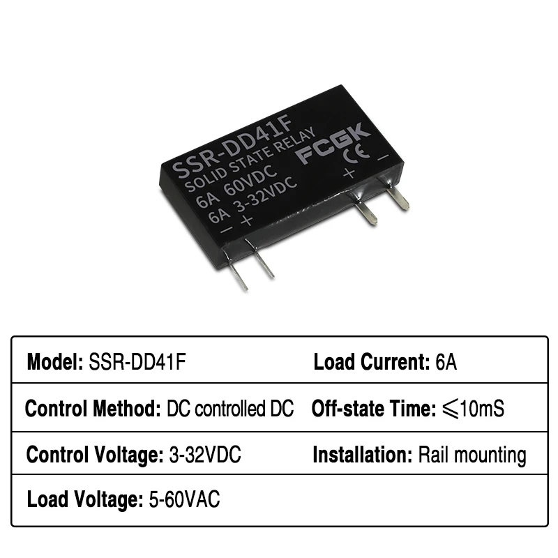 Slim Relay SSR-41FDA SSR-41FDD Solid State Relay 6a Din Rail Relay DC Control AC DC Control DC