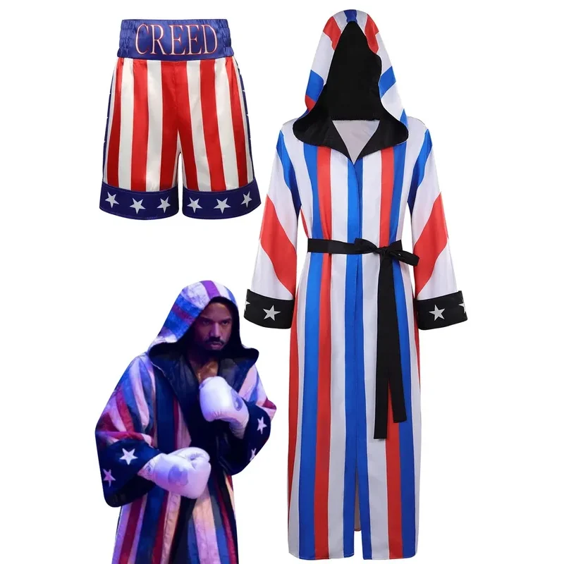 Adonis Creed Cosplay Robe Boxen Shorts Männer Kostüm Film Creed III Roleplay Fantasia Umhang Kampf Badehose Mann Halloween Tuch