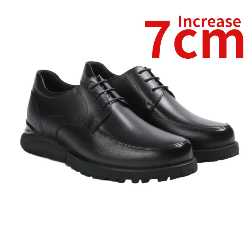 Invisible Comfortable Heightened Shoes for Men 7CM Thick Platform Genuine Leather Men's Dress Shoes Casual Elevated Derby Shoes