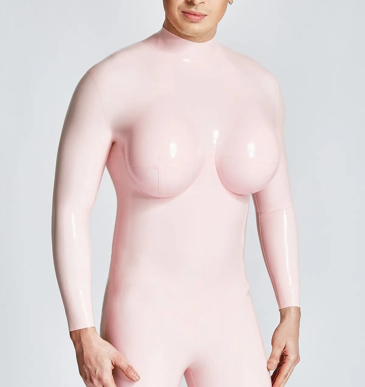 Latex gummi catsuit with pocket G cup 2000G silicone breast socks BACK ZIP