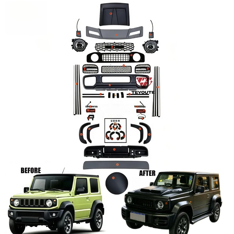 Suitable for Suzuki Jimny 2019-2026 Facelift Conversion To Mercedes G63 Style Full Body Kit Front Rear Bumper Grille Bonnet