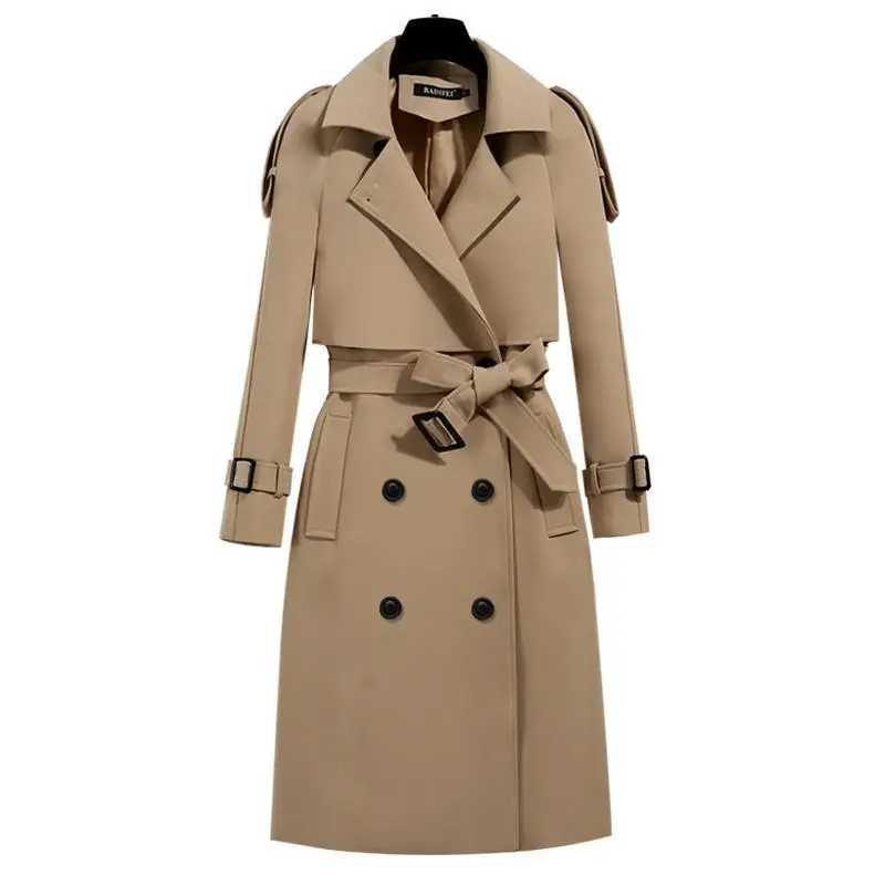 Spring Autumn New Solid Color Turn-down Collar Long Sleeve Windbreaker Women High Street Casual Button Pockets Patchwork Outwear