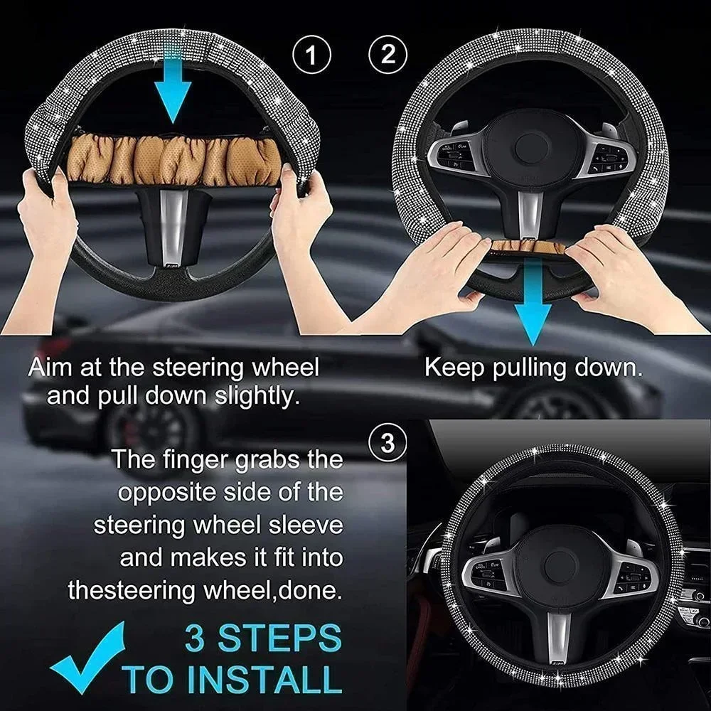 Bling Bling Diamond Rhinestones Crystal Car Steering Wheel Cover Auto Interior Decoration Accessories Car Protection Styling image 5