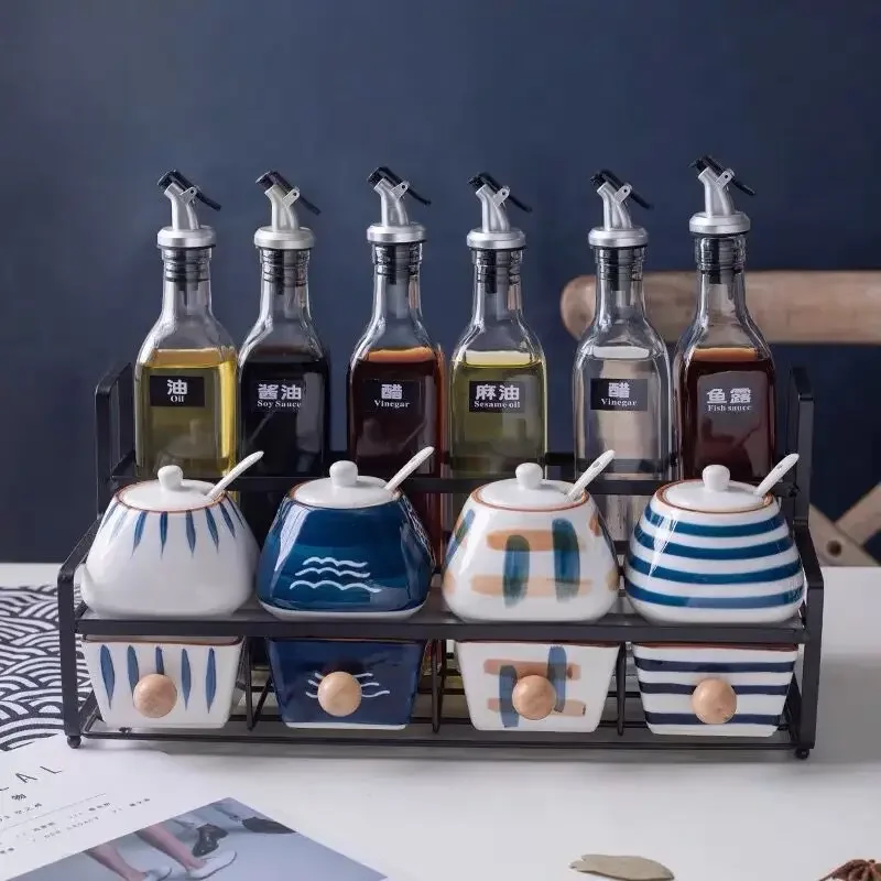 

Ceramic Glass Spice Rack Shelf Salt and Sugar Pepper Honey Jar Spice Rack Seasoning Organizer Kruidenrek Kitchen Supplies DG50SJ