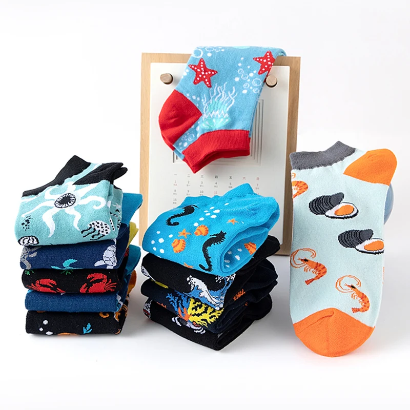 6 أزواج للجنسين الجدة الملونة الجوارب القصيرة الرجال Harajuku الكرتون مضحك الكائنات البحرية عادية قارب الجوارب الاتجاه الذكور الكاحل الجوارب #3