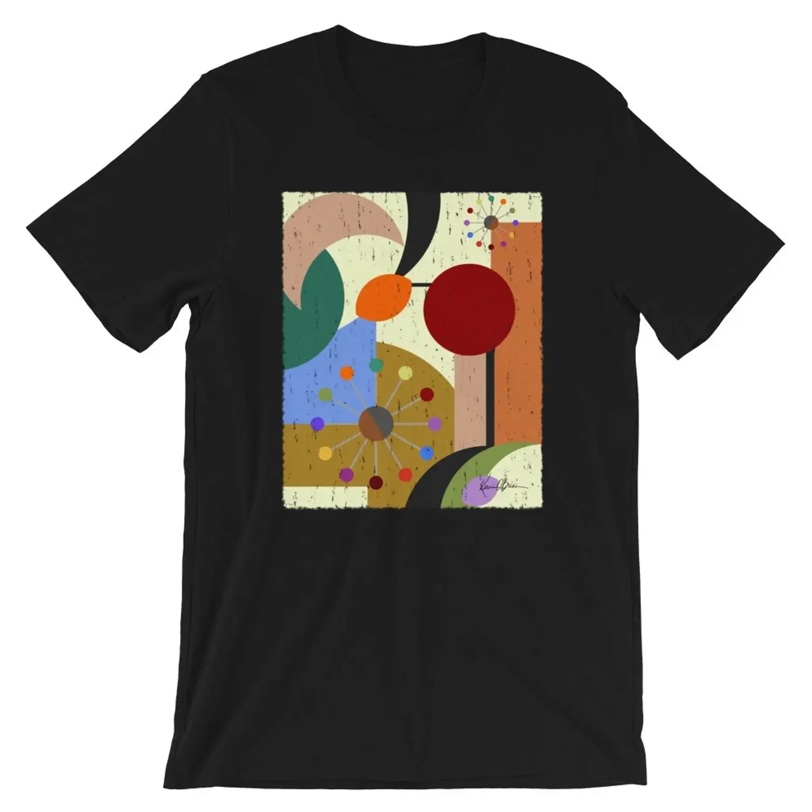 Kandinsky Style T Shirt Multicolored Bauhaus Mid Century Modern Original Art vintage Washed Stretched Unisex streetwear