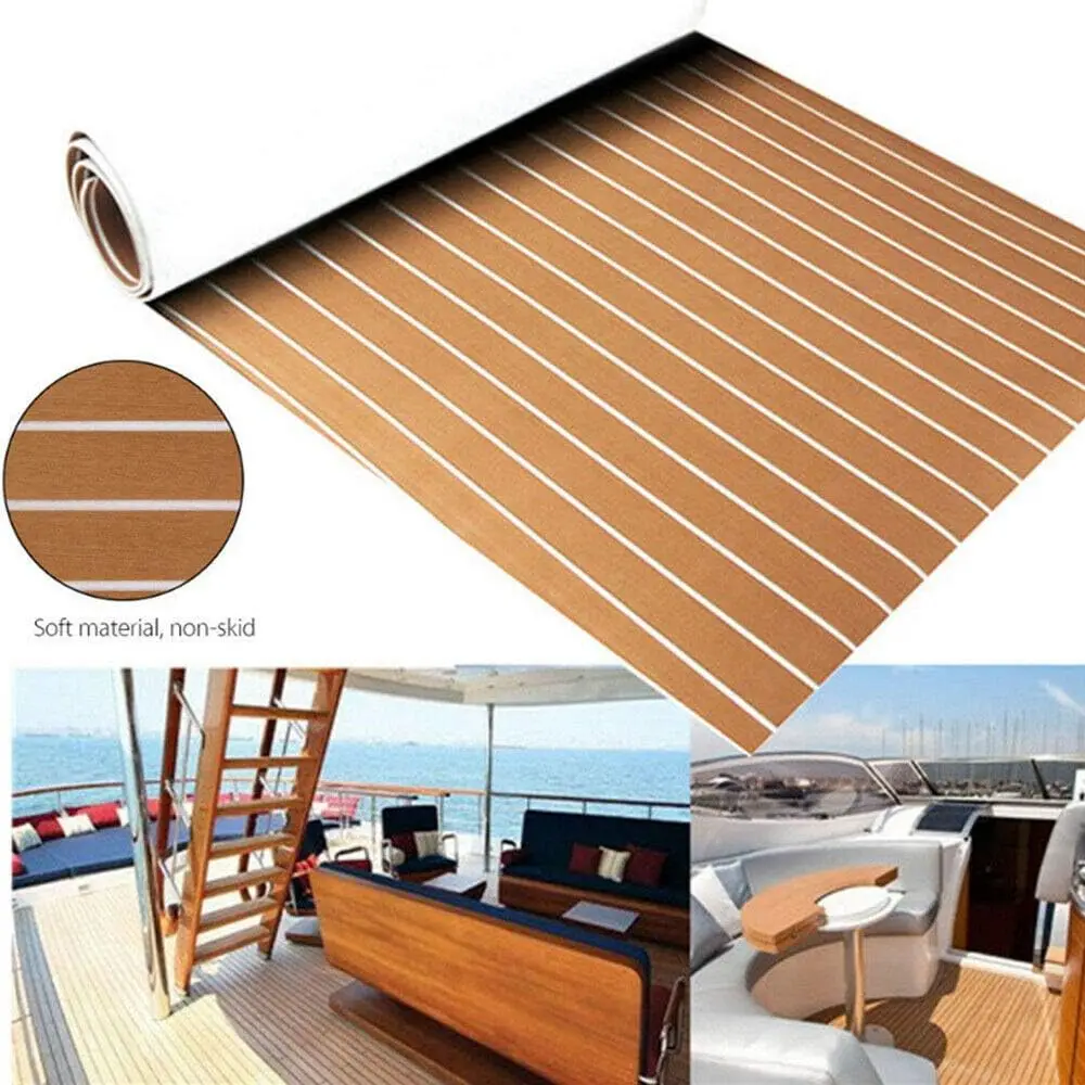 Flooring Mat Rug, 240 X 90 Cm,Teak Wood, EVA Foam, Boat, Yacht Floor, Non-Slip Mat, Marine Non-Slip Floor Deck Rug,Self-Adhesive