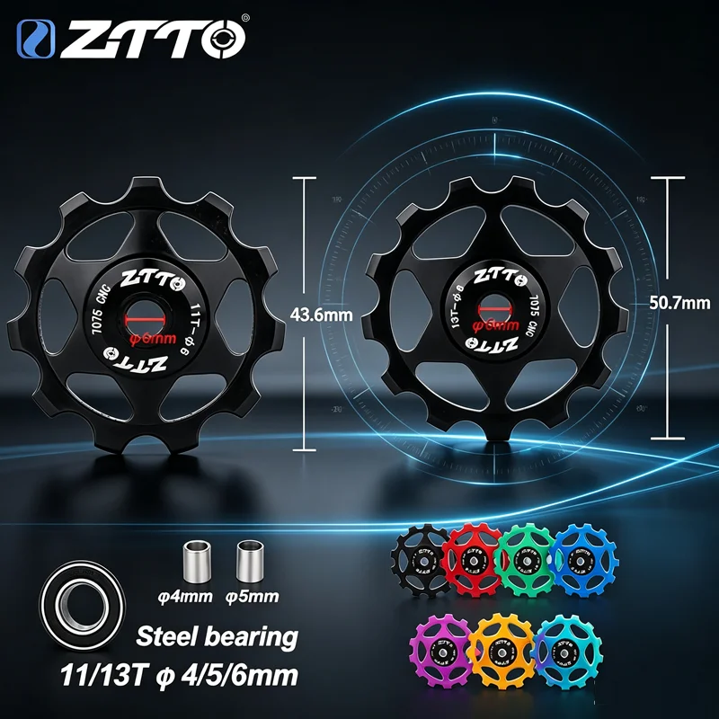 ZTTO AL7075 Ролик заднего переключателя 11T 13T 4‑5‑6 мм с стальным подшипником для горных и шоссейных велосипедов
