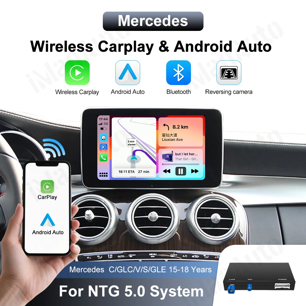 CarPlay Module for Mercedes Benz 2015-2018 C Class/GLC/V Class, Support Original Car Bluetooth Audio, Plug and Play