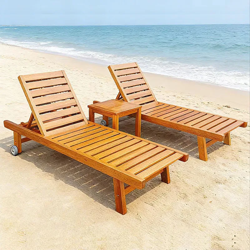 Outdoor courtyard bed outdoor solid wood lounger balcony garden villa seaside swimming pool leisure preservative wood beach chai