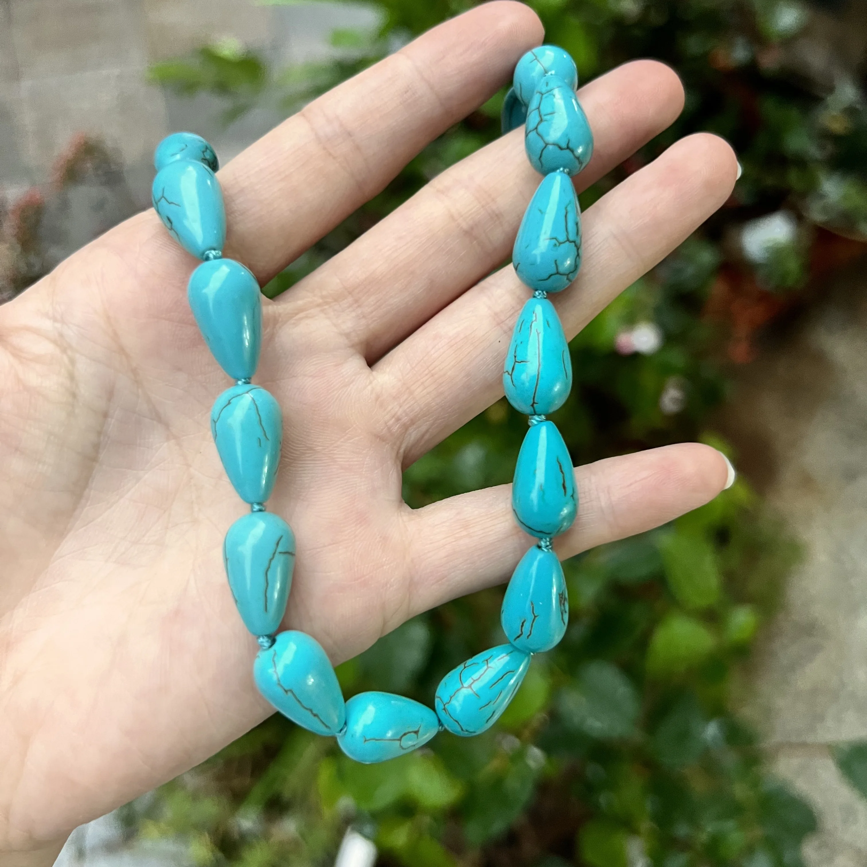 1 piece retro ethnic style blue turquoise water droplet neck chain, internet celebrity, niche versatile collarbone chain