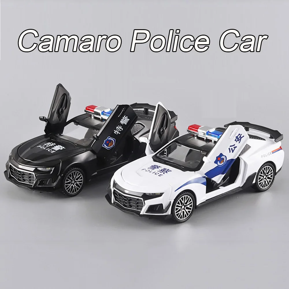 1:32 합금 카마로 장난감 다이캐스트 모델 경찰차 4도어 오픈 차량 휠 풀백 미니어처 모델 생일 어린이 선물용
