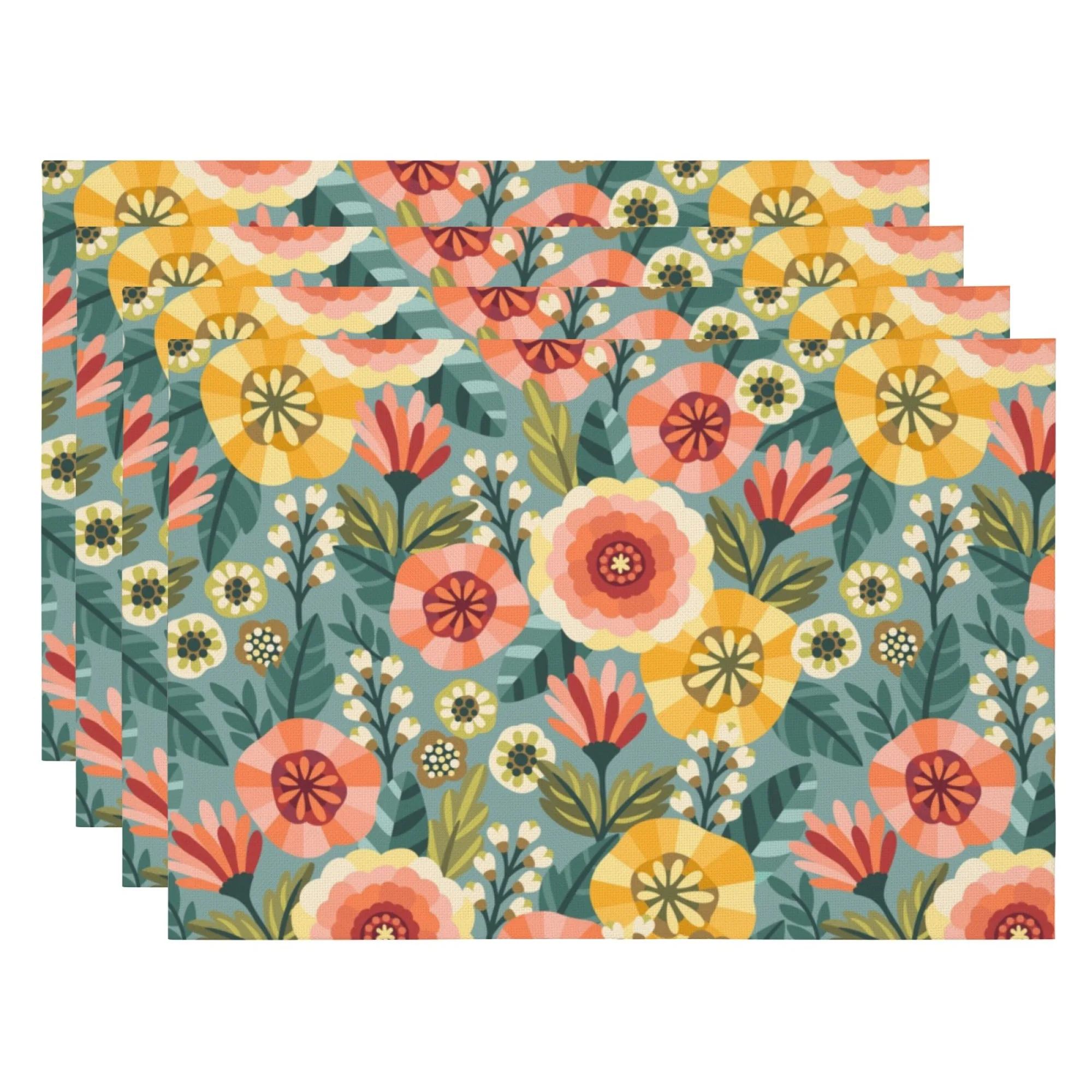 الدافئة الطازجة الفاخرة الريفية خمر زهرة تحديد الموقع الأزرق القائمة الملونة زهرة وعناصر أوراق خضراء الراقية ديكور للطاولات المنزل حصيرة