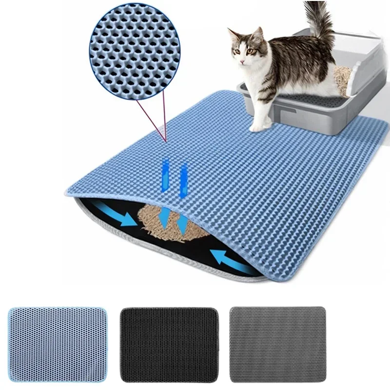 Estera de arena para gatos antideslizante, caja de arena grande para mascotas, estera de filtro de doble capa, resistente al desgaste, impermeable, suministros de limpieza para mascotas