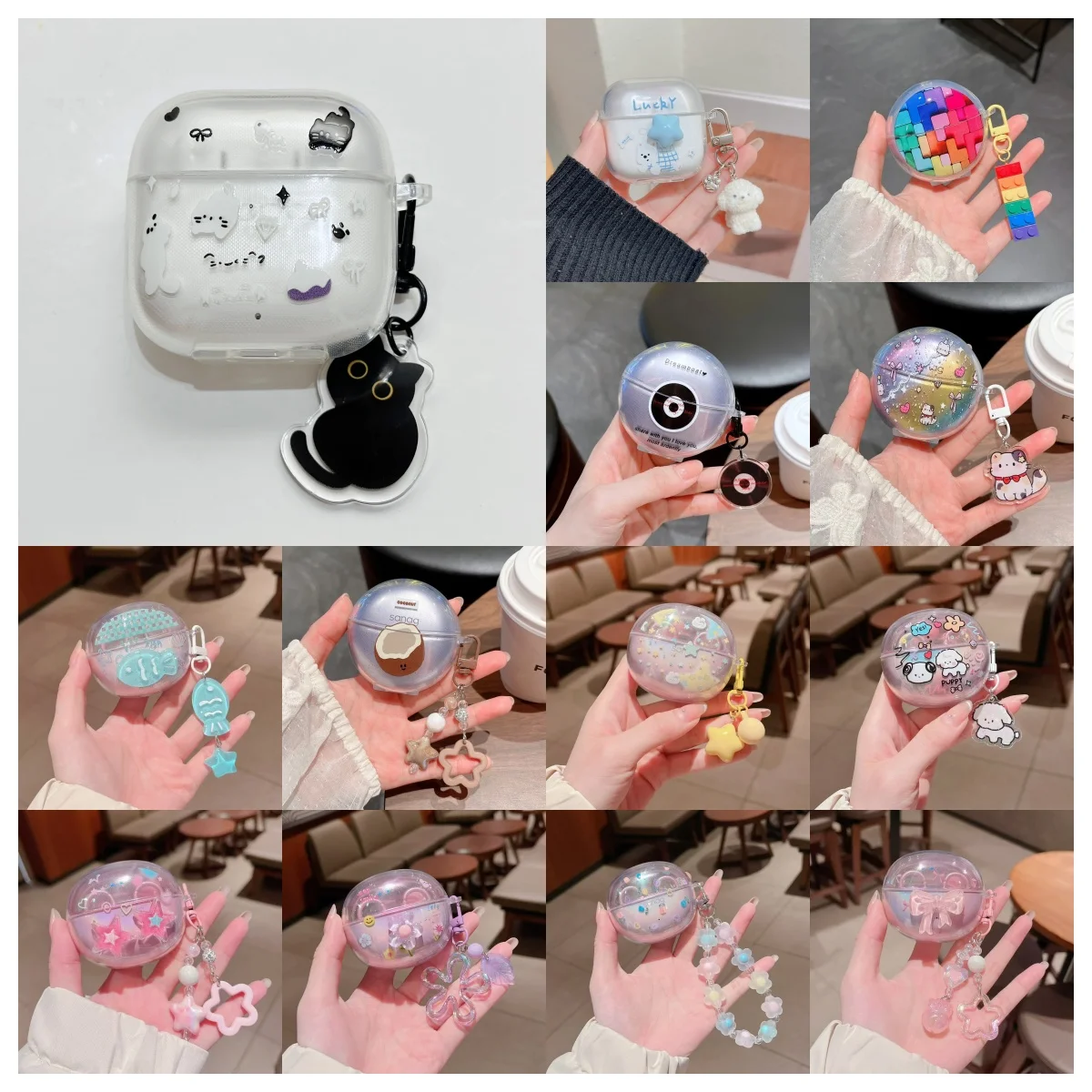 Transparent Cartoon Cat Case for Honor EarBuds X7 X8 X9 Protective Cover with Cute Black Cat Pendant Keychain case